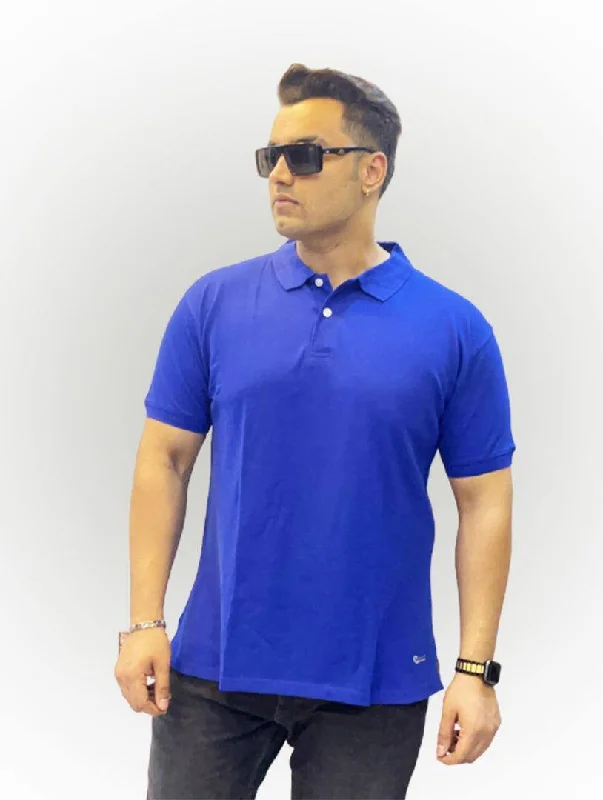 Men's Shirts with Short PlacketsPeacock Blue Solid Polo Collar Pure Cotton T-SHIRT Men's Plus Size Men's Shirts with Short PlacketsPeacock Blue Solid Polo Collar Pure Cotton T-SHIRT Men's Plus Size