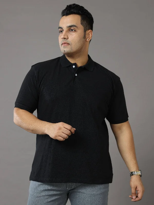 Men's Shirts with Floral PrintsBlack Solid Polo Collar Pure Cotton T-SHIRT Men's Plus Size Men's Shirts with Floral PrintsBlack Solid Polo Collar Pure Cotton T-SHIRT Men's Plus Size