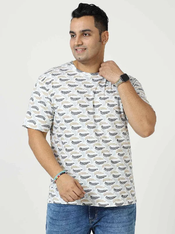 Men's Shirts with Single-Breasted DesignsGolden Grey Leaf Digital Printed Round Neck T-Shirt Men's Plus Size Men's Shirts with Single-Breasted DesignsGolden Grey Leaf Digital Printed Round Neck T-Shirt Men's Plus Size