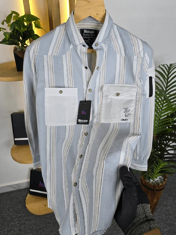 Stylish Men's Graphic T-ShirtsStripe Double Pocket Shirt L Grey