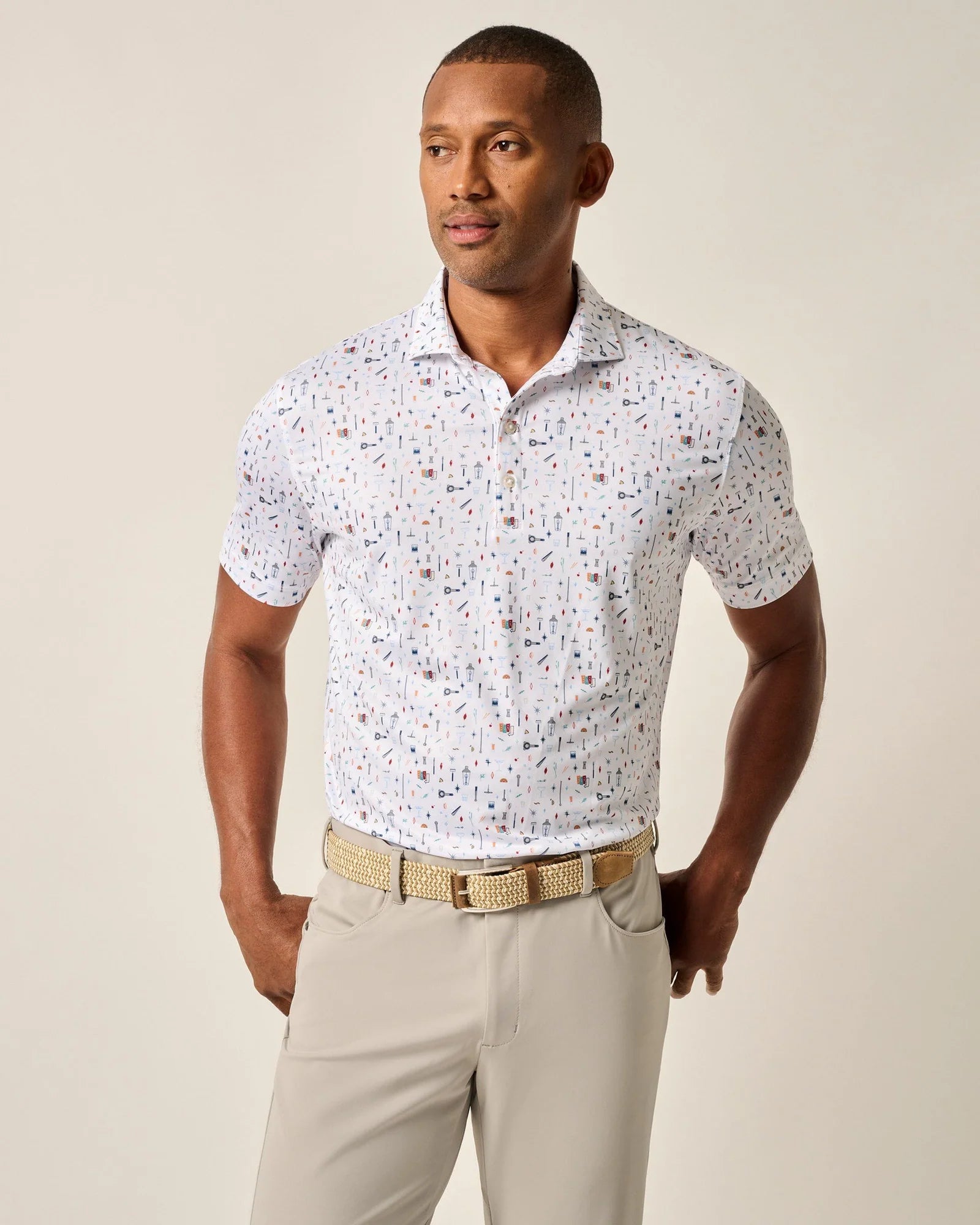 Men's Shirts with Raw-Edge HemlinesJohnnie-O Bar Cart Prep-Formance Polo Shirt - White Men's Shirts with Raw-Edge HemlinesJohnnie-O Bar Cart Prep-Formance Polo Shirt - White