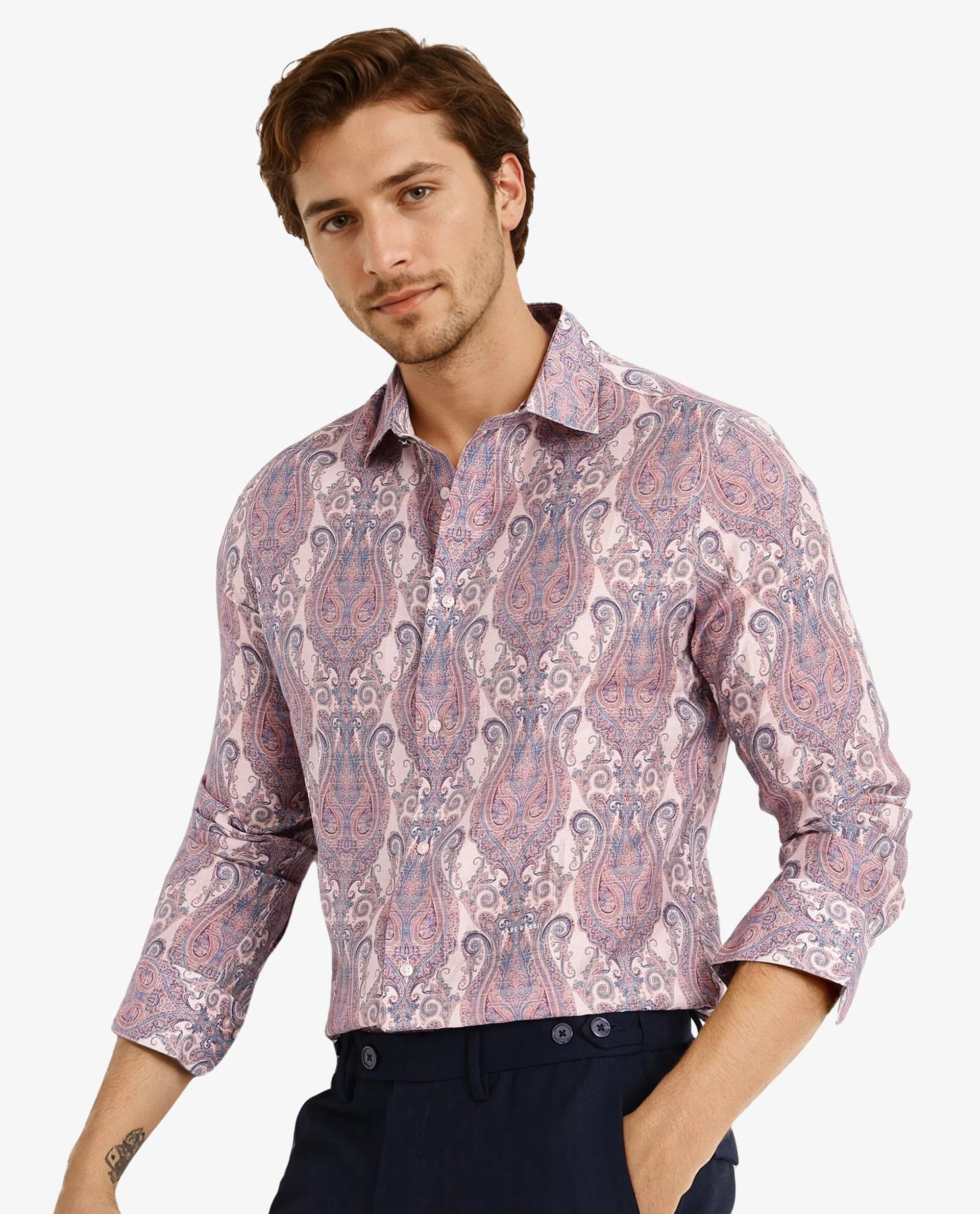 Men's Camouflage Shirts for an Outdoor AppealRare Rabbit Men Gisda Pastel Pink Full Sleeve Button Closure Regular Fit Paisley Print Shirt Men's Camouflage Shirts for an Outdoor AppealRare Rabbit Men Gisda Pastel Pink Full Sleeve Button Closure Regular Fit Paisley Print Shirt