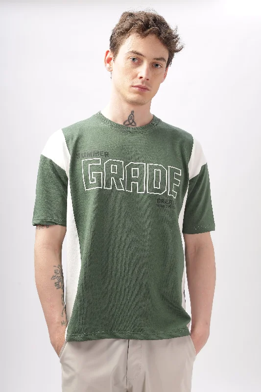 Men's Shirts with Mock NecksSummer Grade Drop Shoulder Green  T-shirt