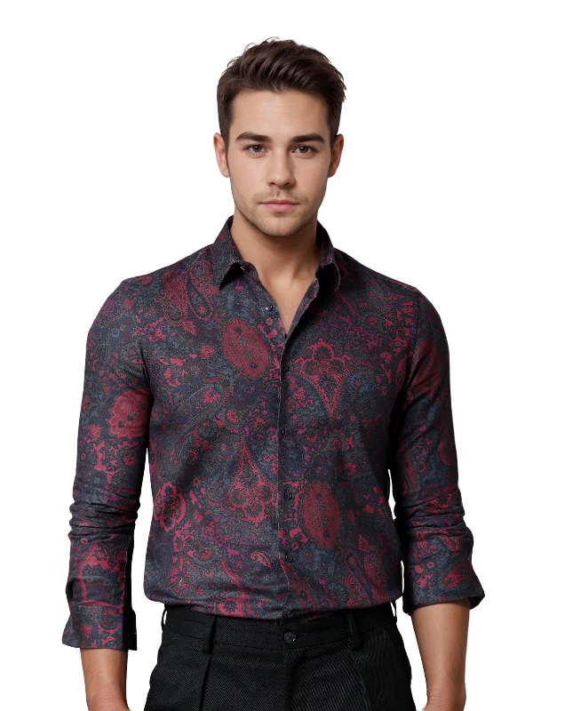 Men's Bamboo Fiber Shirts for Softness and BreathabilityRare Rabbit Men's Paizerr Pink Cotton Fabric Full Sleeves Paisley Print Shirt
