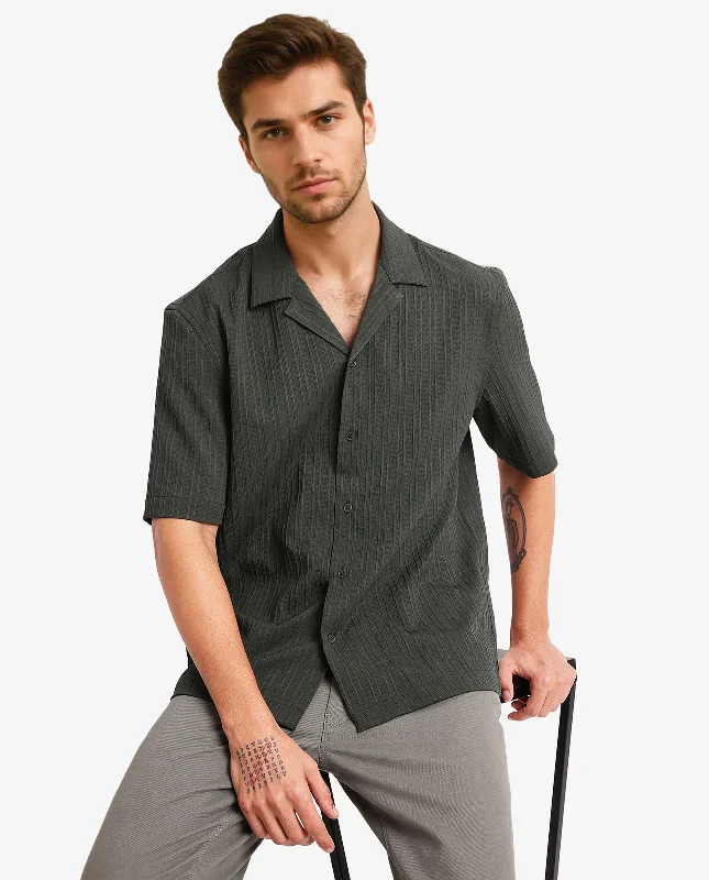 Men's Color-Blocking Shirts for a Statement LookRare Rabbit Men's Mirtilo Dark Green Polyester Fabric Short Sleeve Cuban Collar Self Stripe Textured Shirt Men's Color-Blocking Shirts for a Statement LookRare Rabbit Men's Mirtilo Dark Green Polyester Fabric Short Sleeve Cuban Collar Self Stripe Textured Shirt