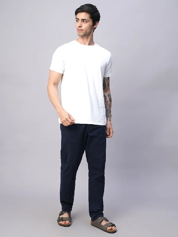 Men's Pants with UV ProtectionMen's Navy Cotton Lycra Slim Fit Pant