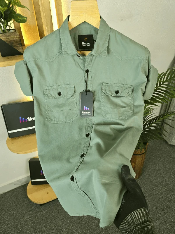Men's Relaxed-Fit Shirts for Casual ComfortDouble Pocket Denim Shirt Light Green