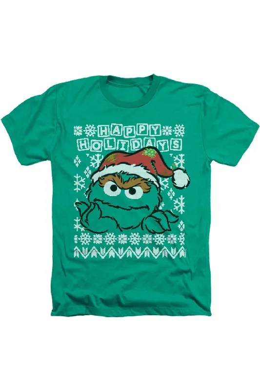 Men's Shirts with Floral PrintsSesame Street Oscar The Grouch Ugly Christmas Adult Heather T-Shirt Men's Shirts with Floral PrintsSesame Street Oscar The Grouch Ugly Christmas Adult Heather T-Shirt