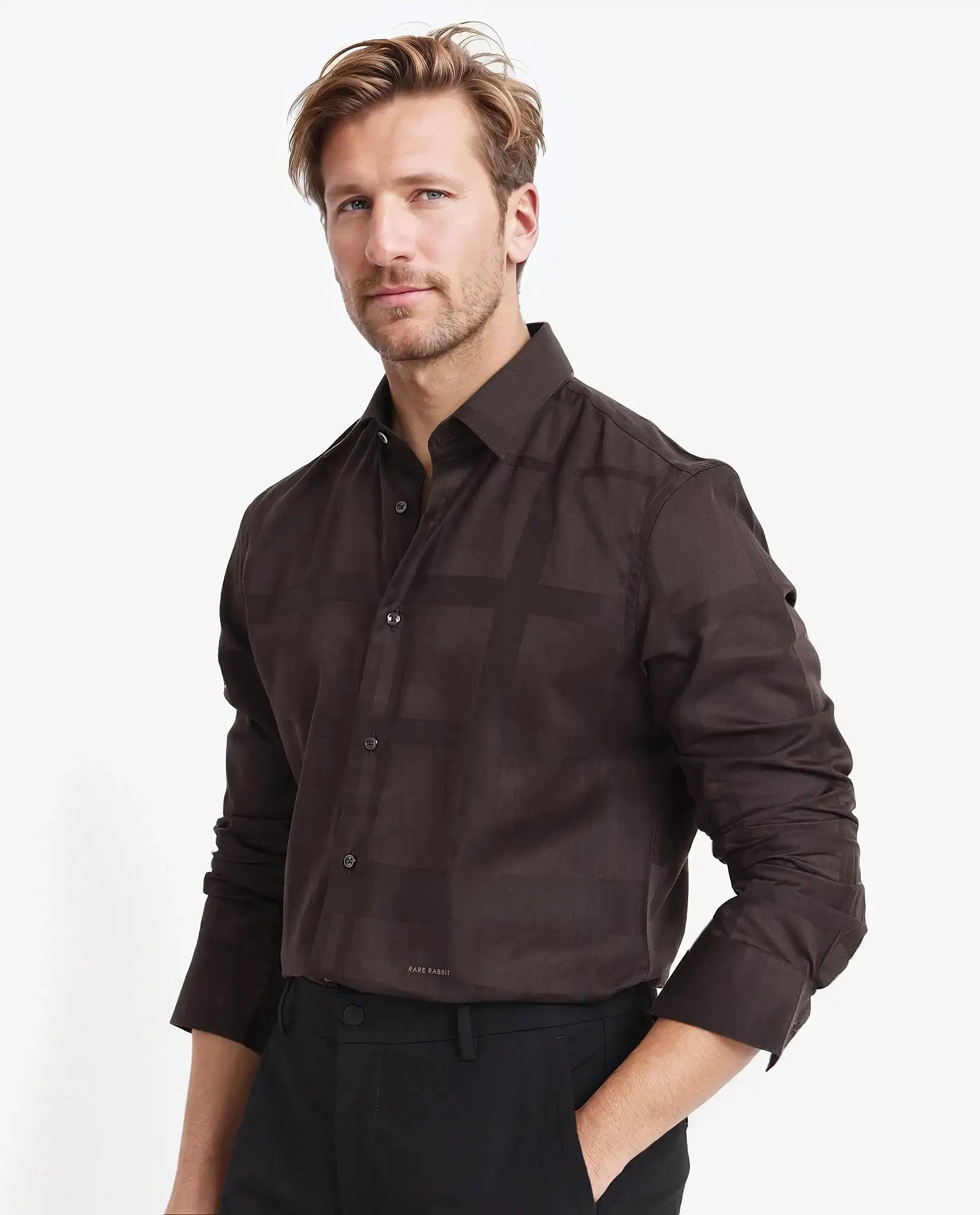 Men's Organic Cotton Shirts for Eco-ConsciousnessRare Rabbit Men Bolin Dark Brown Cotton Lyocell Fabric Full Sleeve Regular Fit Tonal Check Shirt Men's Organic Cotton Shirts for Eco-ConsciousnessRare Rabbit Men Bolin Dark Brown Cotton Lyocell Fabric Full Sleeve Regular Fit Tonal Check Shirt