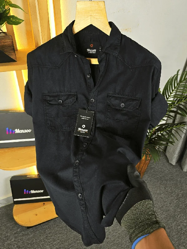 Men's Casual Friday Shirts for Relaxed Office DaysDouble Pocket Denim Shirt Black