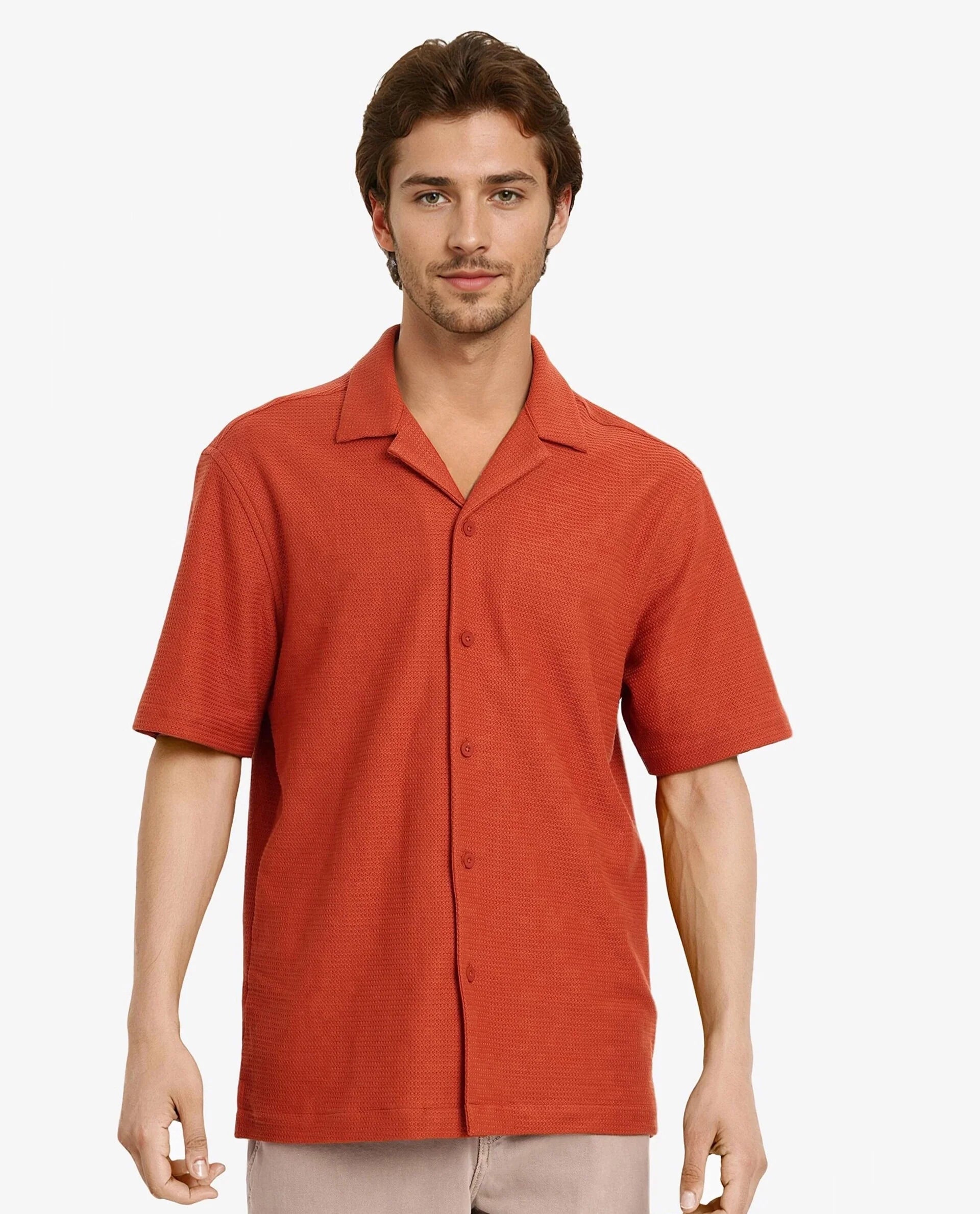 Men's Big and Tall Shirts for Added ComfortRare Rabbit Men Site Ss Rust Short Sleeve Cuban Collar Button Closure Boxy Fit Plain Shirt Men's Big and Tall Shirts for Added ComfortRare Rabbit Men Site Ss Rust Short Sleeve Cuban Collar Button Closure Boxy Fit Plain Shirt