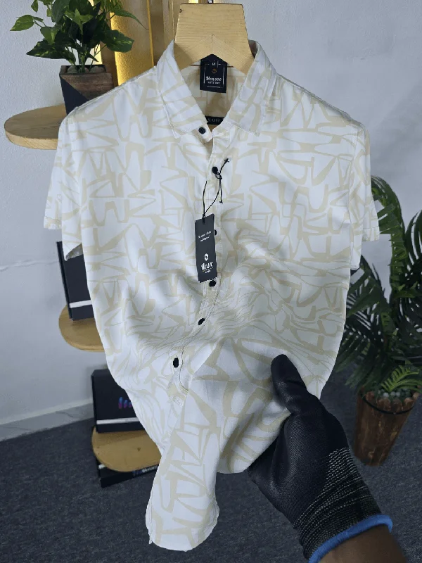 Classic Men's Dress ShirtsWhite got yellow Printed Shirt
