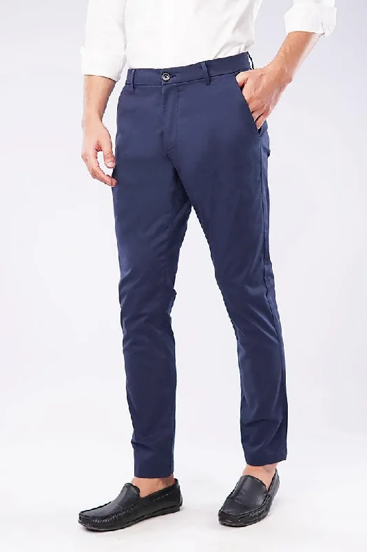 Men's Pants with Adjustable CuffsSlim Fit Chinos - Navy Blue