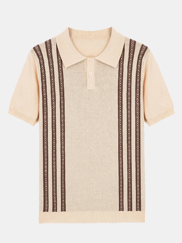 Men's Shirts with Belt AttachmentsStriped Short Sleeve Sweater Polo