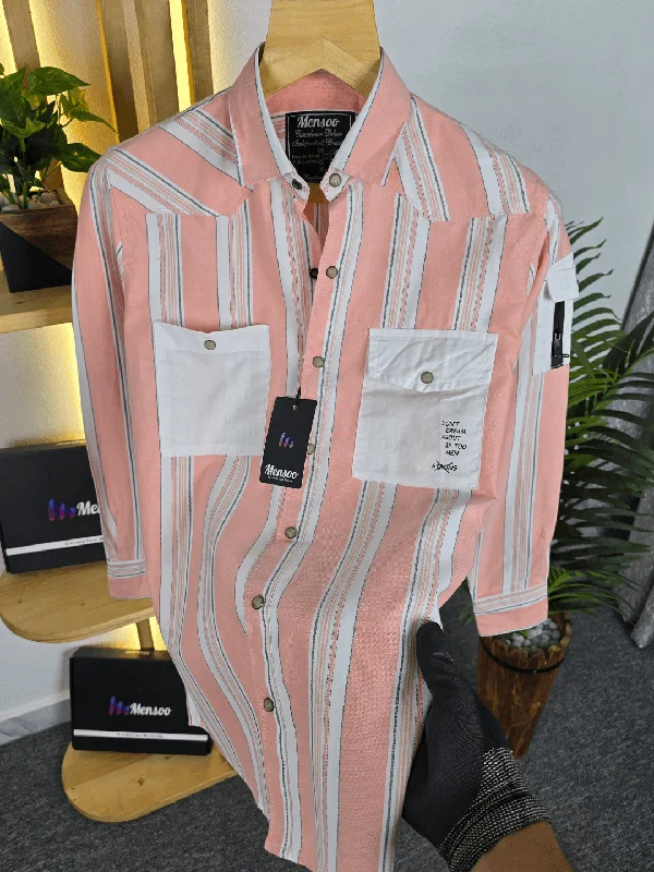 Men's Layering Shirts for Seasonal TransitionsStripe Double Pocket Shirt Pink