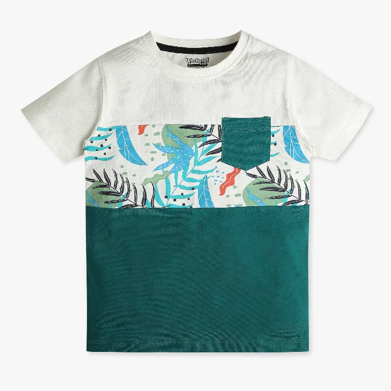 Men's Shirts with Lace-Up HemlinesBoys Cut and Sew Crew Neck Abstract Print T-Shirt