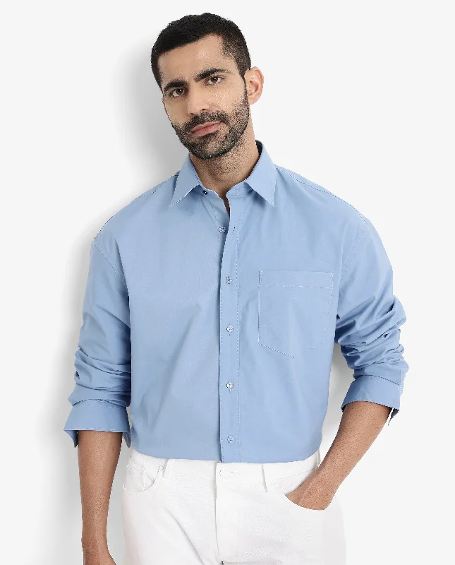 Men's Iron-Free Shirts for Wrinkle-Resistant WearRare Rabbit Men's Crofty Blue Cotton Lycra Fabric Full Sleeves Collared Neck Regular Fit Plain Shirt Men's Iron-Free Shirts for Wrinkle-Resistant WearRare Rabbit Men's Crofty Blue Cotton Lycra Fabric Full Sleeves Collared Neck Regular Fit Plain Shirt