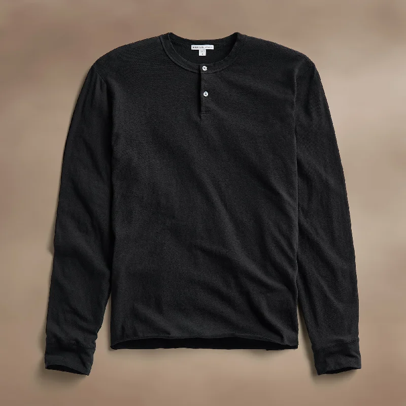 Men's Shirts with Contrast StitchingSlub Jersey Henley - Black