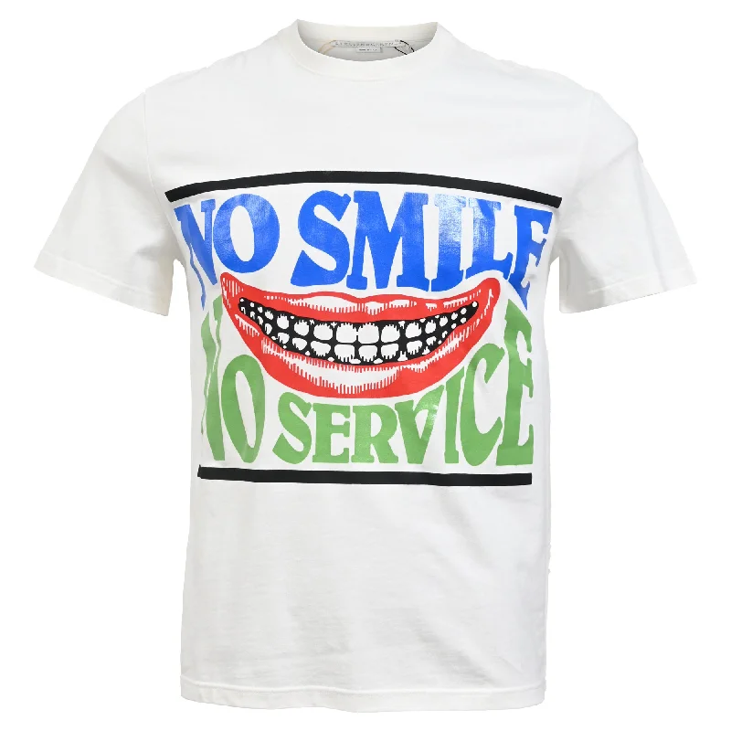 Men's Shirts with Full PlacketsStella McCartney No Smile No Service T-Shirt in White Cotton Men's Shirts with Full PlacketsStella McCartney No Smile No Service T-Shirt in White Cotton