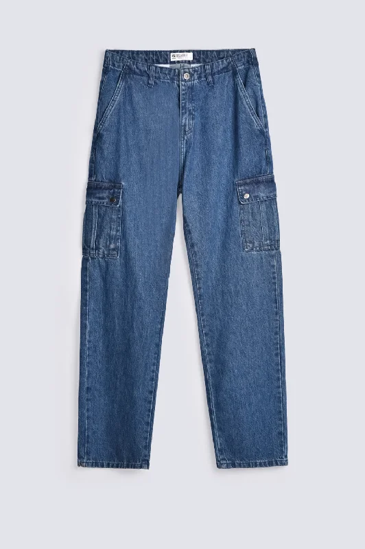 Men's Pants with Faux Leather PatchesCARPENTER FIT CARGO DENIM