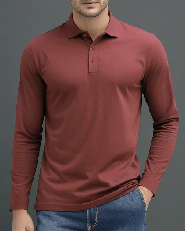 Men's Shirts with Single-Breasted DesignsEZS Aria Rust Long Sleeve Polo