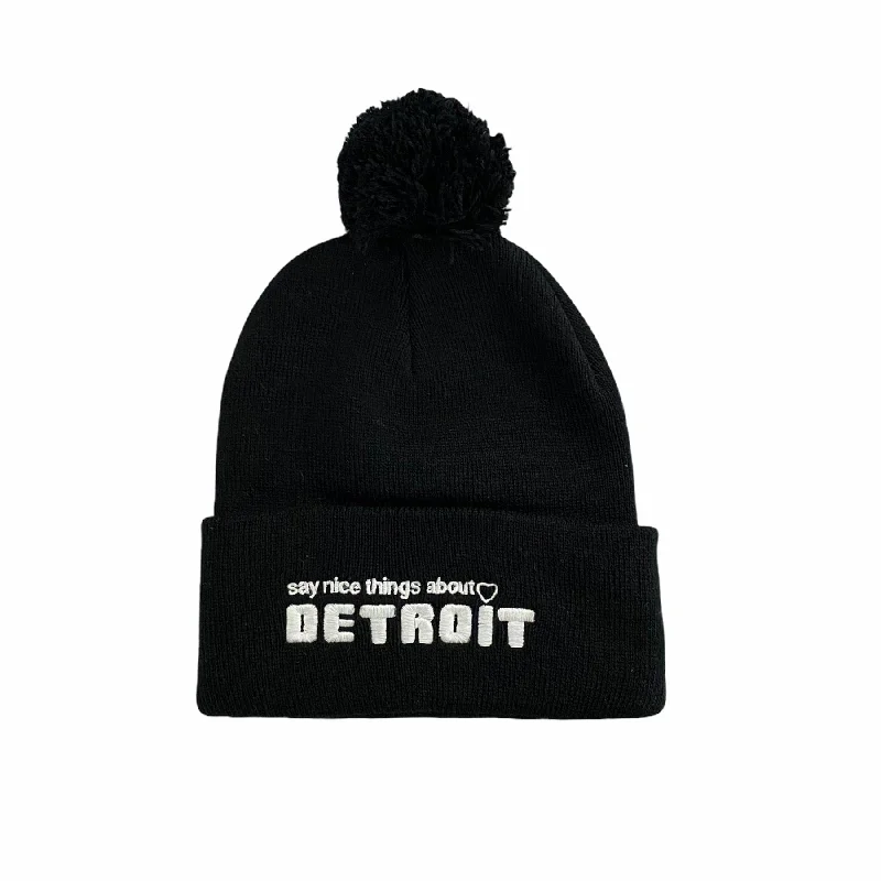 Affordable Baseball HatsInk Detroit Say Nice Things About Detroit Pom Pom Beanie (Black)
