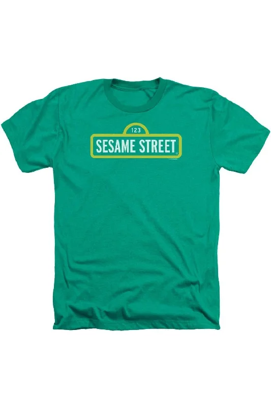Men's Shirts with Surplice HemlinesSesame Street Logo Adult Heather T-Shirt