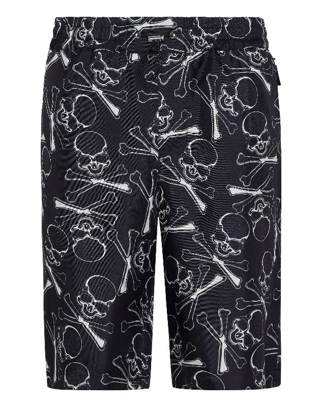 Men's Pants with SuspendersSilk Short Trousers Skull&Bones