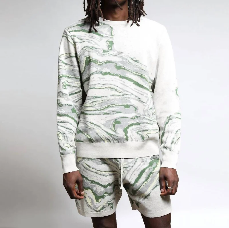 Men's Patterned Pants with StripesAzurite Color Spill Sweater Shorts In Beige/sage