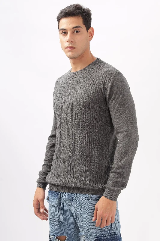 Layered Men's VestsDiamond Knitted Gray Full-Sleeve T-Shirt