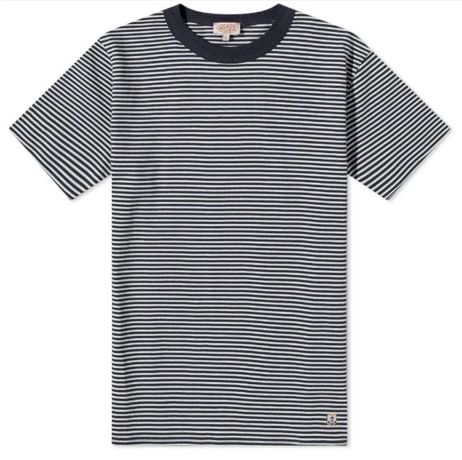 Men's Shirts with Raw-Edge HemlinesID24262-Armor Lux Navy White Hoop T-Shirt