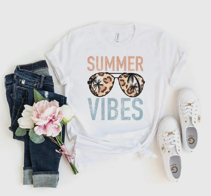 Men's Sleeveless TopsT-shirt - Bella Canvas, Summer Vibes with leopard Sunglasses Graphic, White, Also Plus Size Men's Sleeveless TopsT-shirt - Bella Canvas, Summer Vibes with leopard Sunglasses Graphic, White, Also Plus Size