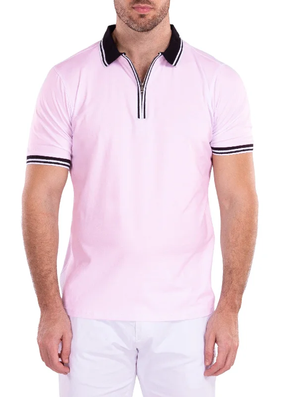 Men's Shirts for HuntingMen's Essentials Solid Pink Zipper Polo Shirt