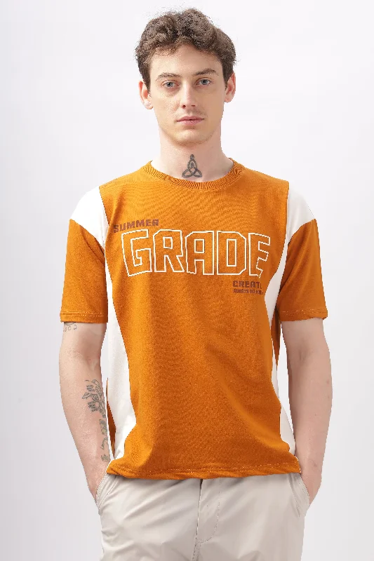 Men's Shirts with Elastic WaistbandsSummer Grade Drop Shoulder Orange T-shirt