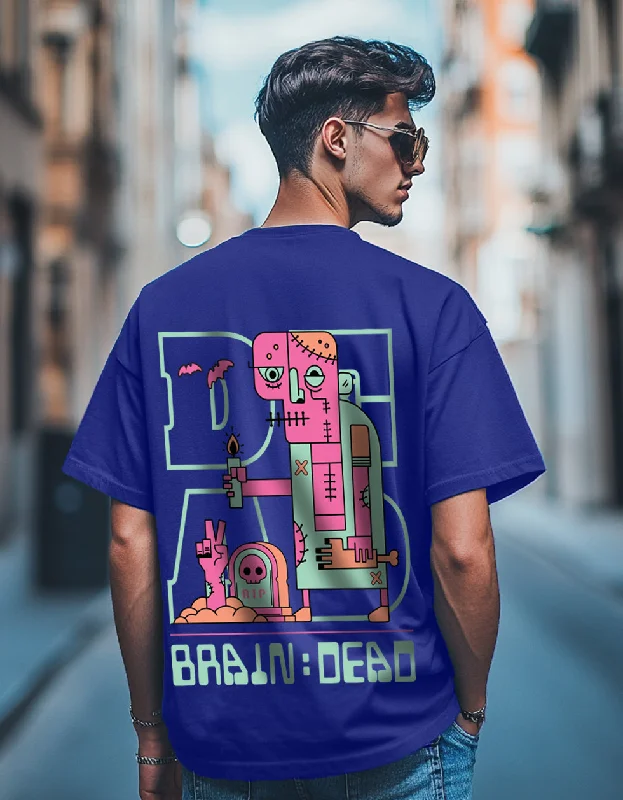 Men's Shirts with Spread CollarsBraindead Royal Blue Oversized Printed T-shirt