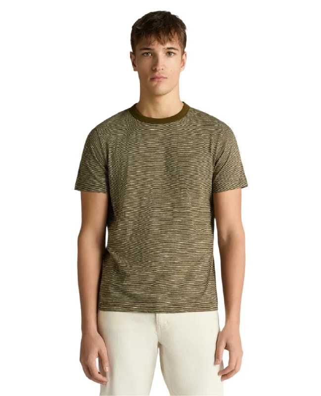 Men's Three-Quarter Sleeved TopsID25289-Remus Olive Stripe T-Shirt