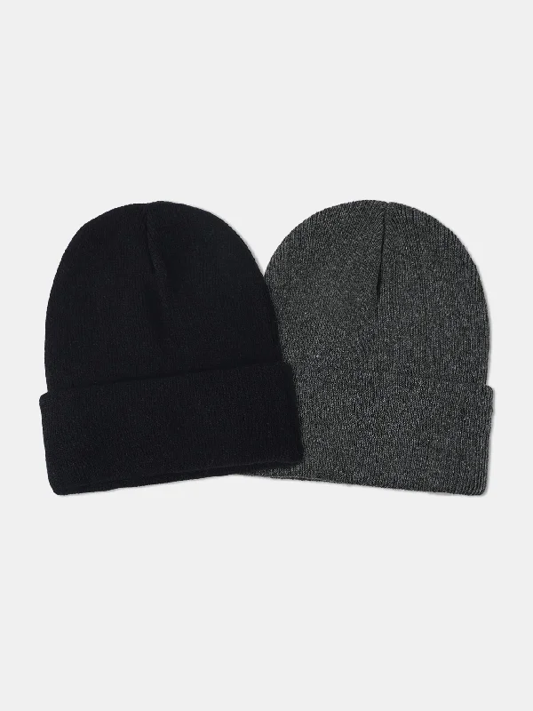 Comfortable Fisherman Hats2 Pieces Solid Color Warm Knit Beanie Hat