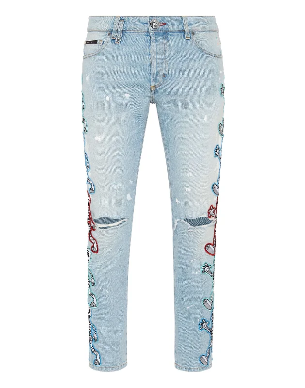 High-Quality Ripped Men's JeansDenim Trousers Skinny Fit Skully Gang