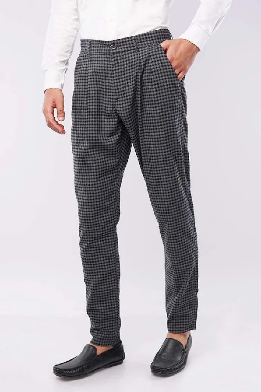 Men's Velcro-Closure Pants for ConvenienceCheck Pleated Pants - Black & Grey