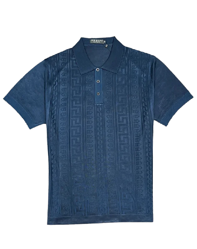Solid-Colored Men's ShirtsMen's Blue Polo Short Sleeves T-Shirt Greek Key Design
