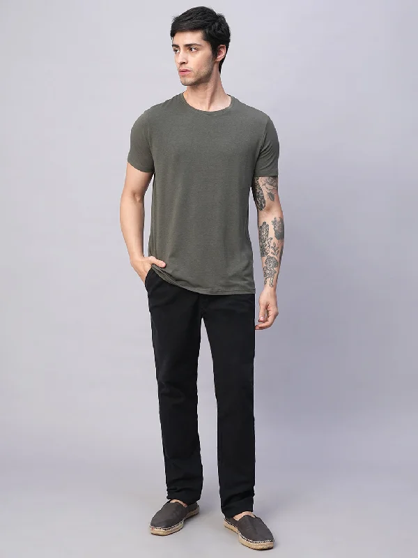 Men's Pants with Antimicrobial TreatmentMen's Black Cotton Lycra Slim Fit Pant