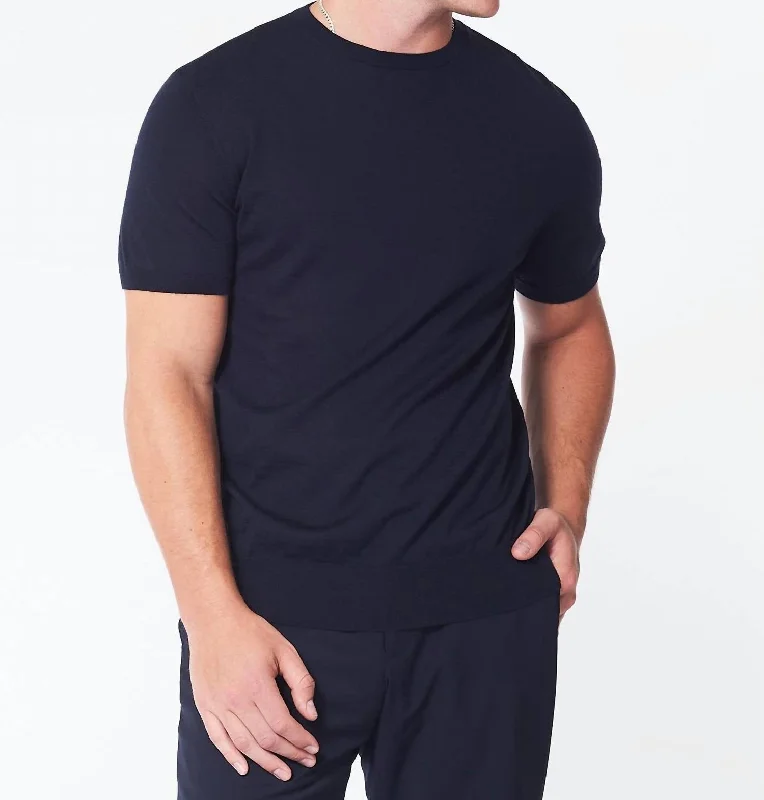 Men's Shirts with Spread CollarsCrew Neck T-Shirt In Midnight Blue