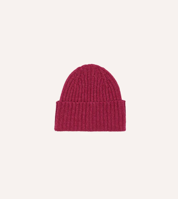 Elegant Derby CapsFuchsia Lambswool Ribbed Knit Cap