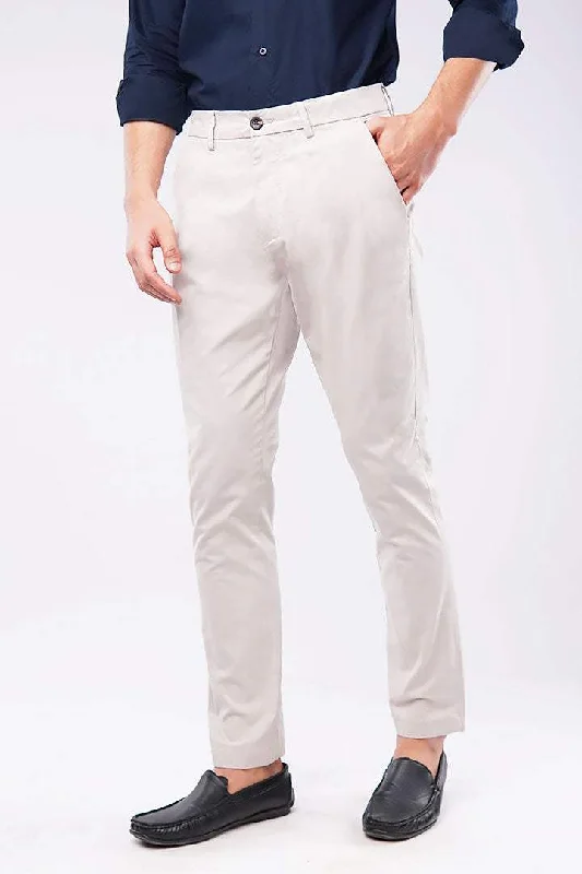 Men's Pants with Functional PocketsSlim Fit Chinos - Ash White