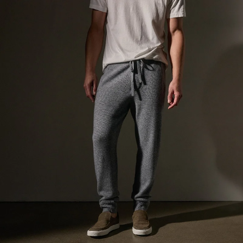 Men's Pants with Hidden ButtonsRecycled Cashmere Track Pant with Pockets - Heather Grey