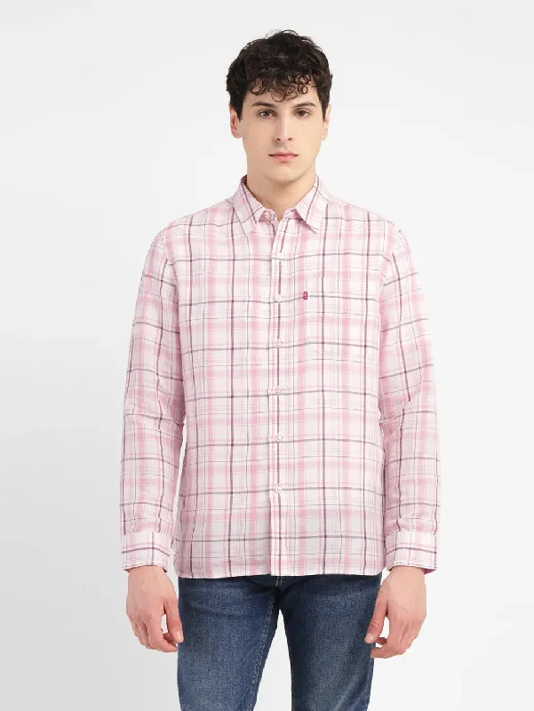 Men's Plaid Shirts for a Country CharmMen's Checkered Slim Fit  Linen Shirt