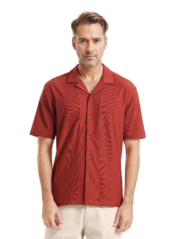 Men's Moisture-Wicking Shirts for All-Day ComfortRare Rabbit Men Zino Brown Short Sleeve Cuban Collared Button Closure Boxy Fit Seersucker Shirt Men's Moisture-Wicking Shirts for All-Day ComfortRare Rabbit Men Zino Brown Short Sleeve Cuban Collared Button Closure Boxy Fit Seersucker Shirt