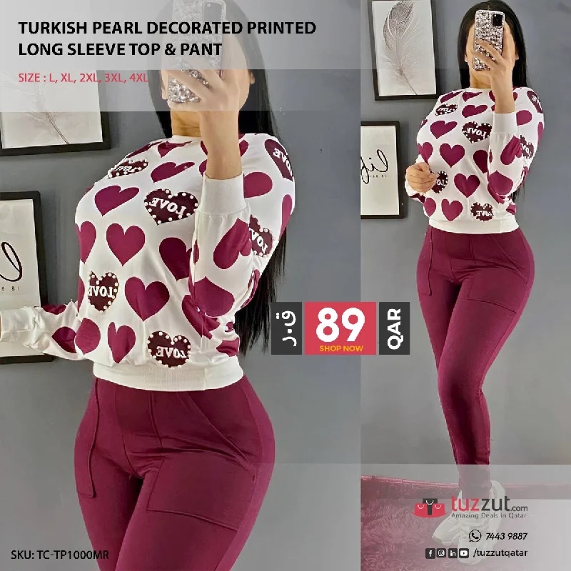 Men's Velcro-Closure Pants for ConvenienceTurkish Pearl Decorated Printed Long Sleeve Top & Pant - Maroon Men's Velcro-Closure Pants for ConvenienceTurkish Pearl Decorated Printed Long Sleeve Top & Pant - Maroon