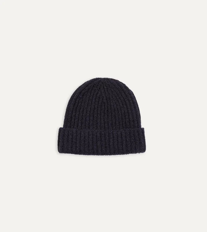 Classic Bowler HatsNavy Cashmere Ribbed Knit Cap