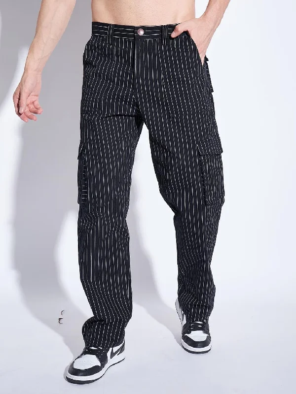 Men's Denim Shorts for SummerBlack Pin Striped Cargo Pants